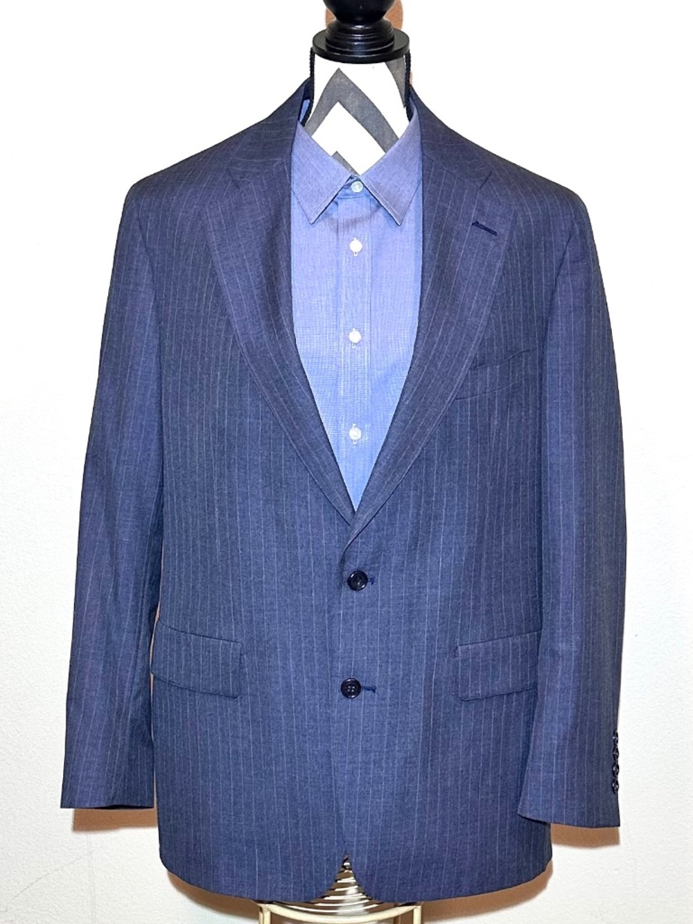 Palm Beach Men’s Single Breasted Dark Gray Striped Suit 42R Pants Flat 38x31